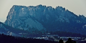 My first view of Mount Rushmore in the distance from a scenic lookout on Iron Mountain Road.